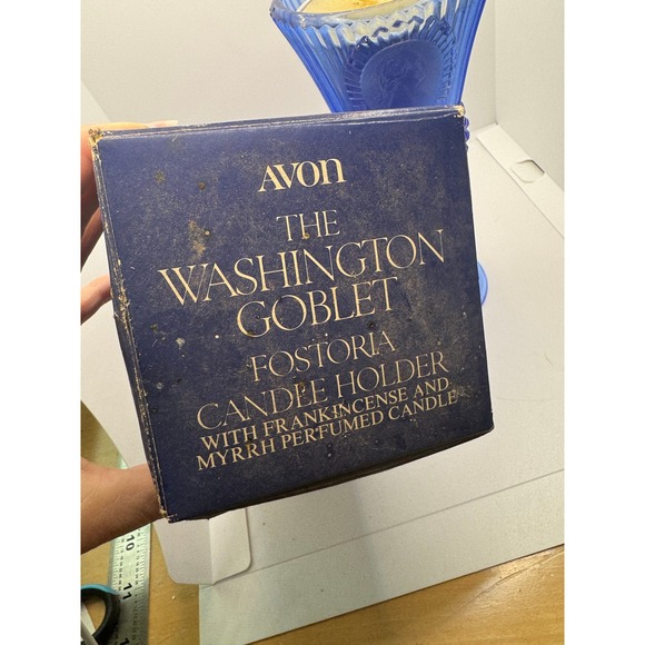 Vintage Avon Fostoria Washington Goblet Cobalt Blue Candle Holder with Box - Picture 4 of 10